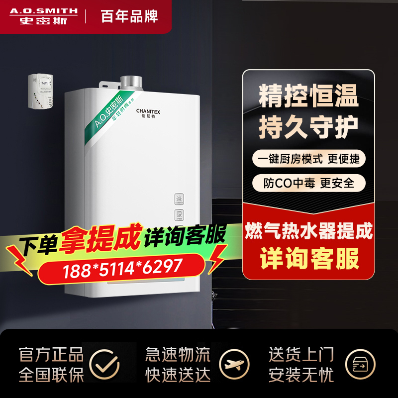 史密斯佳尼特16升燃气热水器 加厚磷脱氧铜换热器 负压燃烧更安全 家用天然气 防CO中毒JSQ31-TEC