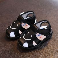 莎丞 夏季婴儿叫叫凉鞋0-1-2岁男宝宝软底防滑笑脸鞋子女宝宝卡通防踢