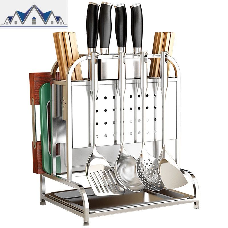 304不锈钢厨房置物架砧板菜刀座厨具用品收纳架子多功能壁挂刀架 三维工匠图片