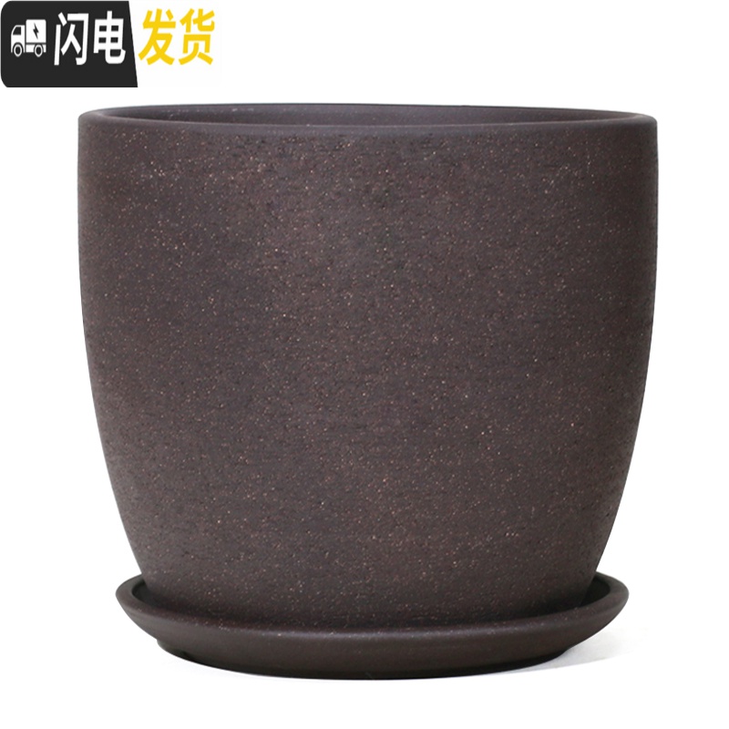 三维工匠欧式紫砂兰花盆多肉盆盆景盆希腊风粗陶素陶个性大中小紫砂花盆 简约黑色描金6016送碟托 中等花盆容器高清大图
