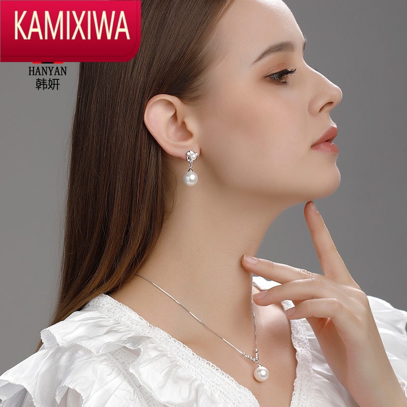kamixiwa银珍珠耳钉女大气质耳环耳坠玫瑰金百搭耳夹无耳洞饰品新娘