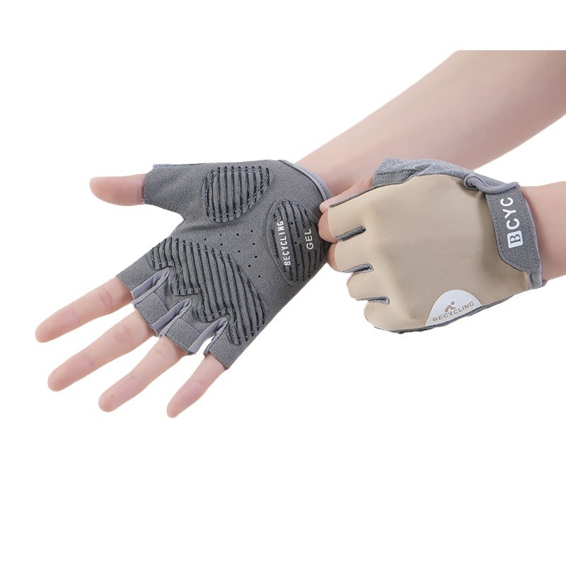 山地车骑行半指手套男女春夏季薄款骑车防滑减震露五指户外登山高清大图