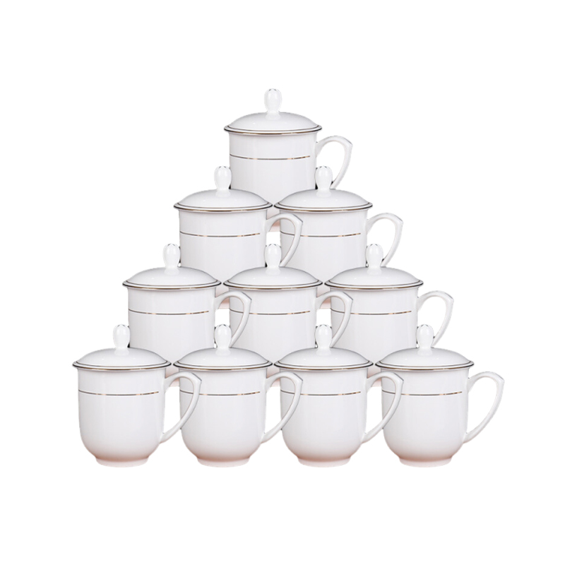 匹牧 锦凤骨瓷茶杯会议杯办公杯带盖杯子商务陶瓷茶杯可定制刻字印LOGO 10只装(计价单位:套)