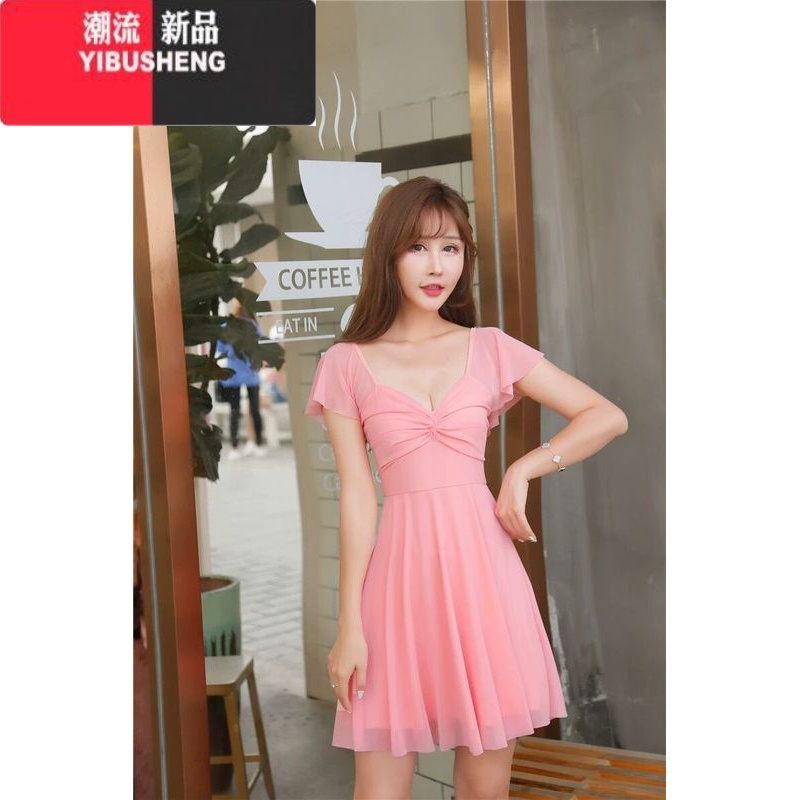 YIBUSHENG网红时尚2024春季新款性感低胸女装露背飞飞袖技师工作服连衣裙潮高清大图