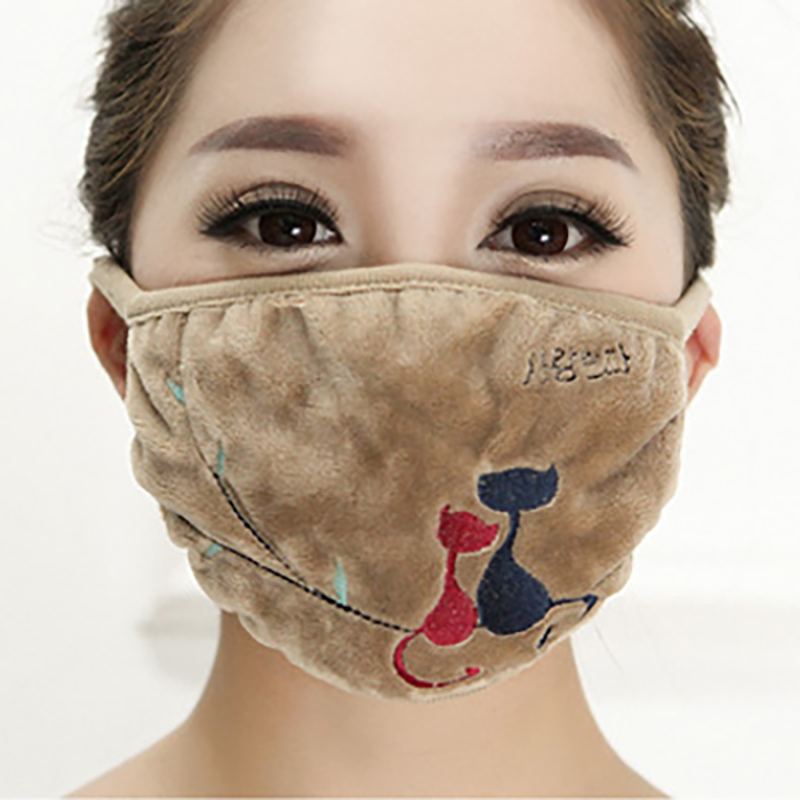 韩版冬季可爱卡通口罩女士时尚纯棉加厚保暖毛绒口罩均码1901棕色