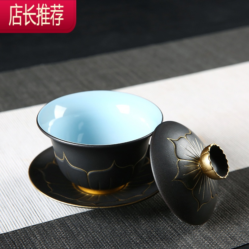 大号三才盖碗单个不烫手茶杯泡茶有盖碗陶瓷碗带盖特大号茶具套装JING PING