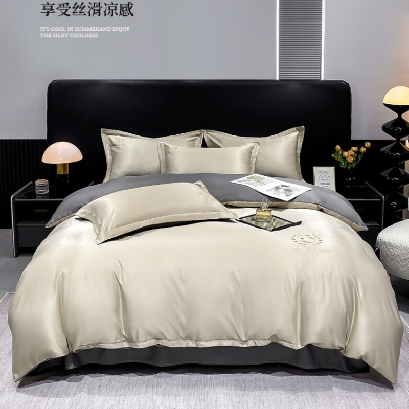 洁丽雅A类冰丝四件套仿天丝床单款床上用品被套200*230cm1.5/1.8米床高清大图