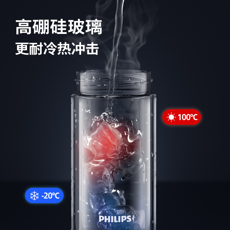 飞利浦双层玻璃杯男士高档泡茶车载水杯隔热家用茶杯透明杯子高清大图