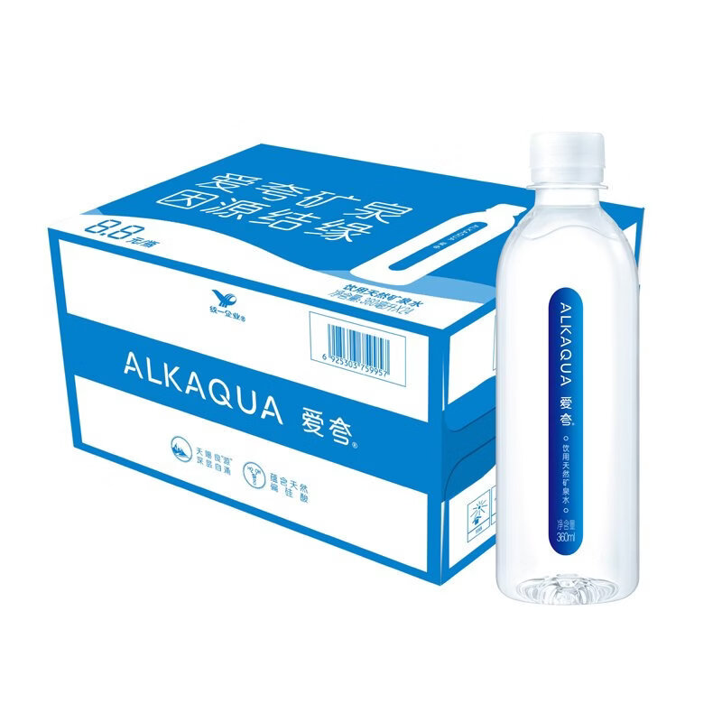 统一爱夸天然矿泉水 360ml*24瓶/箱高清大图