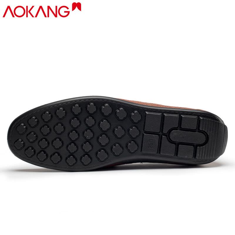 奥康男鞋夏季休闲皮鞋男士镂空凉皮鞋透气豆豆鞋男士大凉鞋图片