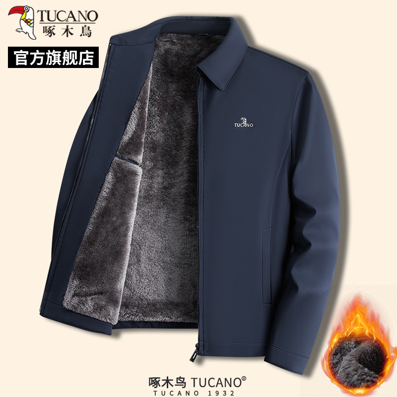啄木鸟冬季男士新款加绒加厚夹克衫中年保暖爸爸装休闲外套上衣C高清大图