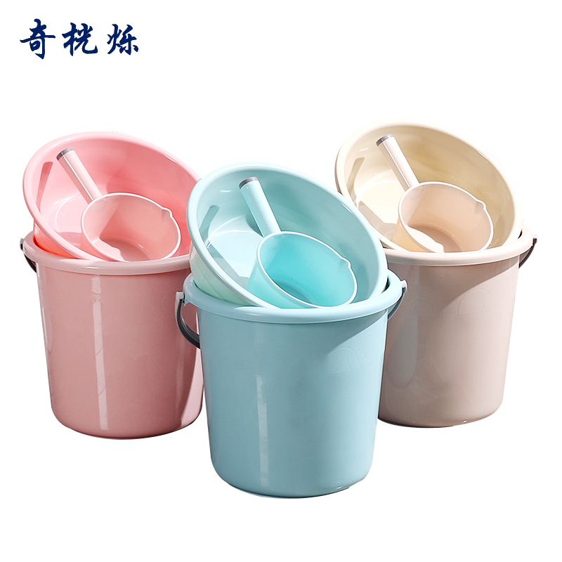 奇桄烁水桶+脸盆+水瓢杏色小号组高清大图