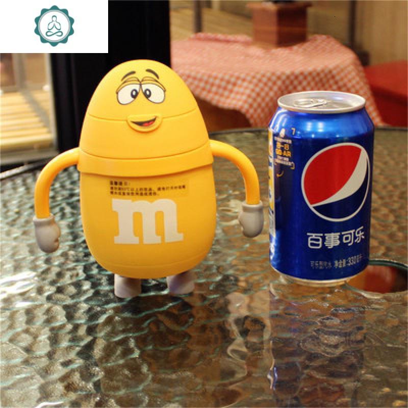 创意儿童m豆吸管杯巧克力豆卡通保温壶学生保冷保温杯