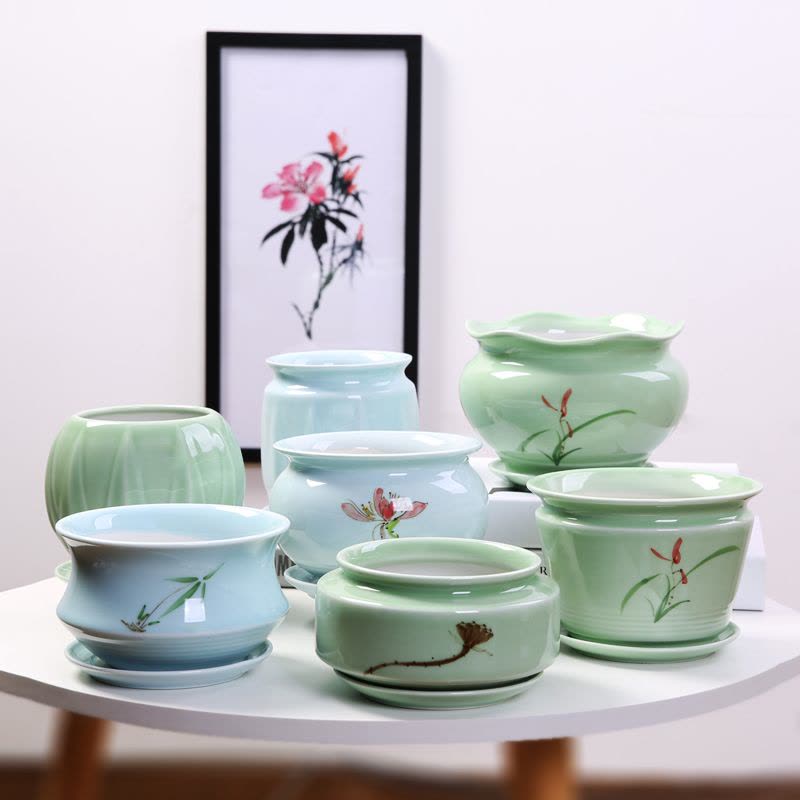 花盆陶瓷特价家用大号特大清仓大托盘绿萝肉肉吊兰多肉小花盆图片