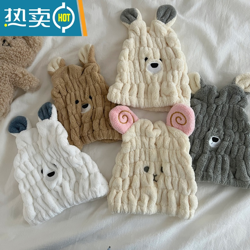 敬平干发帽吸水速干浴帽女干发巾可爱卡通包头毛巾加厚擦头发器 卡通干发帽(紫色小熊白色耳朵)