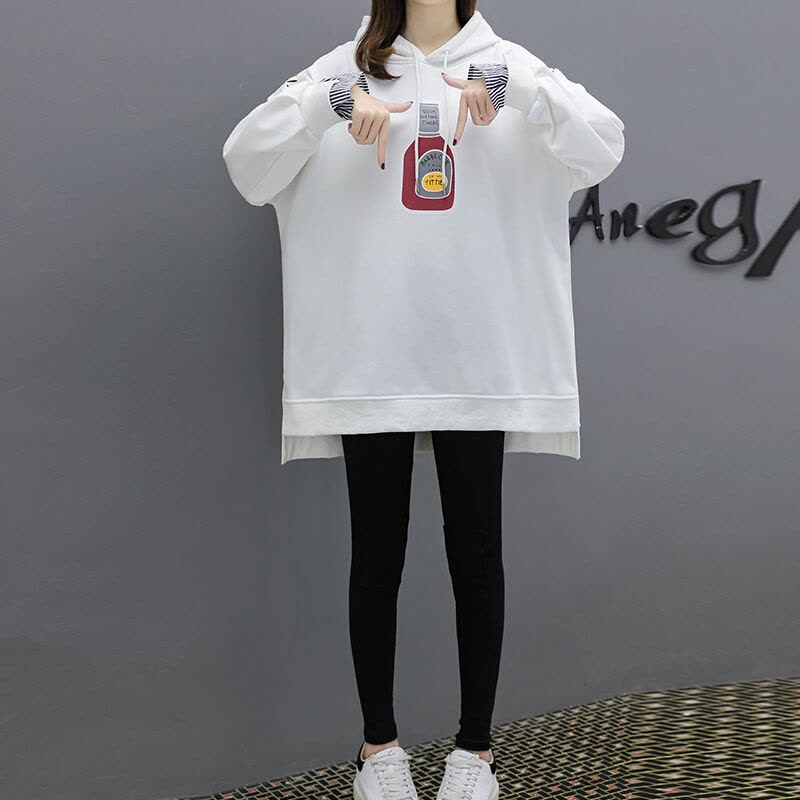 迪鲁奥(DILUAO) 孕妇装套装秋季2021新款宽松连帽卡通图案中长款上衣+托腹裤两件套图片