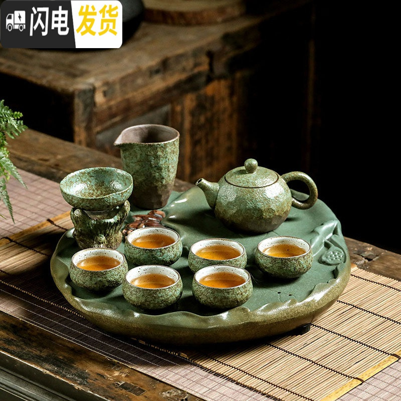 三维工匠陶瓷圆形茶盘家用功夫茶托干泡盘创意储水可排水式莲花小型号茶台 枯木缘蓄水干泡盘茶具