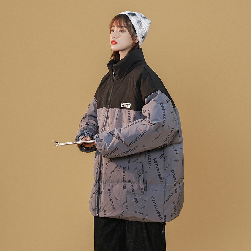 DEBRAND2021冬季新款棉服外套女韩版港风撞色字母洋气百搭棉衣袄