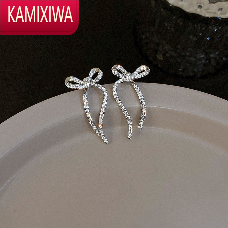 KAMIXIWA杰维尔|镶钻蝴蝶结耳环甜美轻奢小众设计感耳坠韩国ins少女耳饰