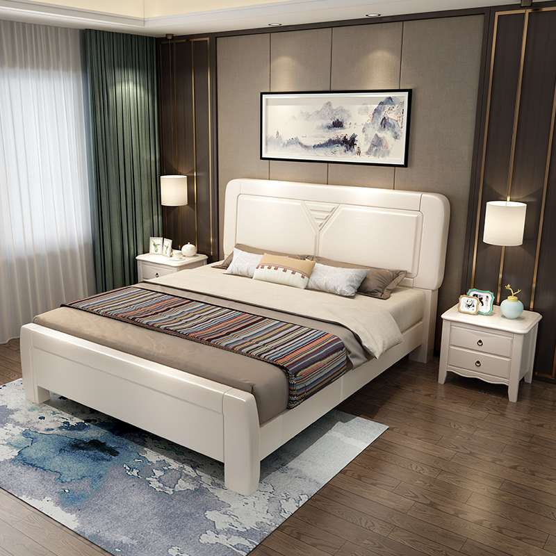8米现代简约主卧床时尚白色婚床1.5m单人床气压高箱储物床
