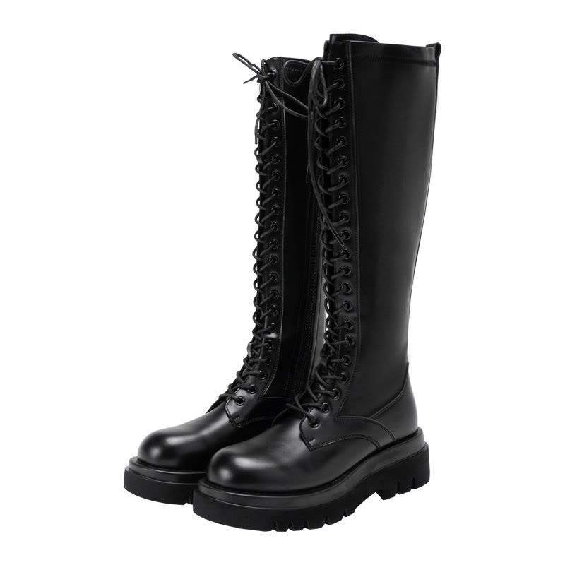 真皮骑士靴女新款厚底不过膝小个子靴子女马丁靴图片