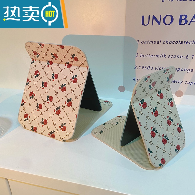 敬平随身便携公主镜皮质复古折叠镜卧室宿舍桌面台式化妆高清梳妆镜子便携式用镜 小号折叠镜+气垫梳草绿高清大图