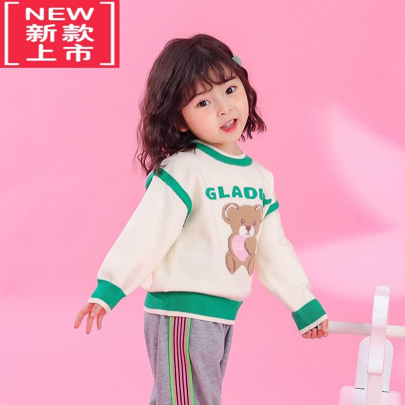 可莉允女童小熊圆领毛衣秋冬2022新款儿童洋气针织衫女宝宝深秋打底上衣图片