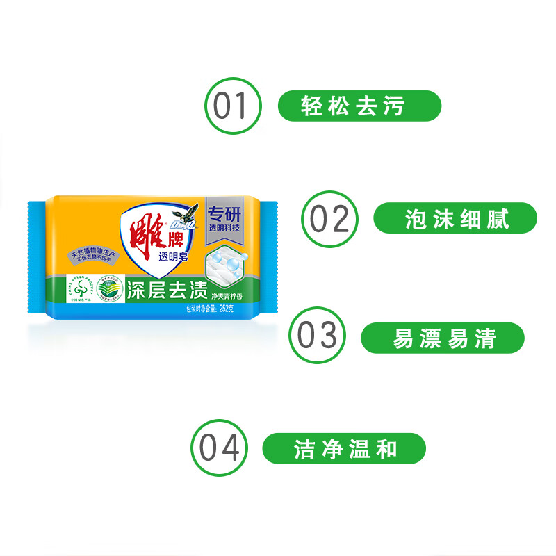 雕牌 252g*5块 透明皂 净爽青柠香 深层去渍 轻松去污 易漂易清高清大图