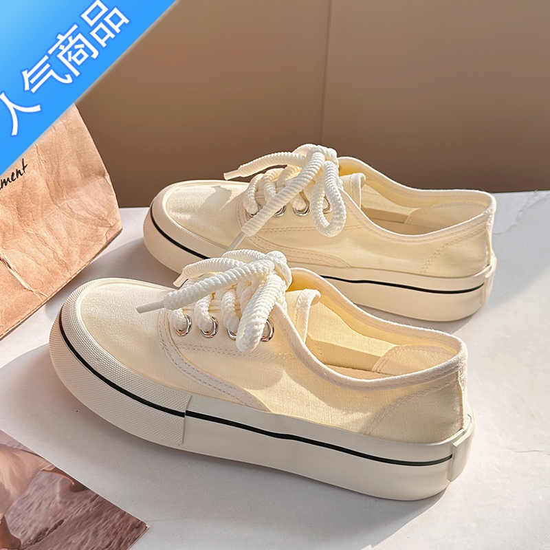 SUNTEK韩版百搭超火小白鞋女2023夏季薄款透气小众设计帆布鞋配裙子女鞋高清大图