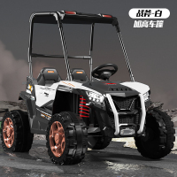 电动童车809四驱动儿童电动汽车2-10岁四轮电瓶车大电瓶带音乐可摇摆 白色+皮座12v12+车棚+EVA轮胎