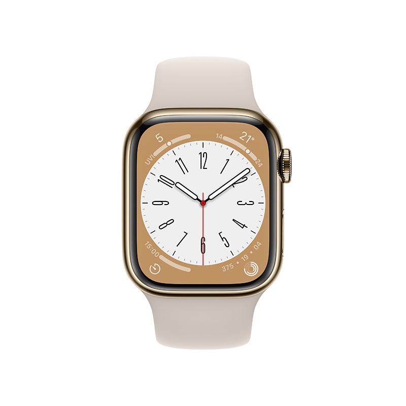 Apple Watch Series 8 智能手表(GPS+蜂窝版) 41mm 金色不锈钢表壳 星光色运动型表带