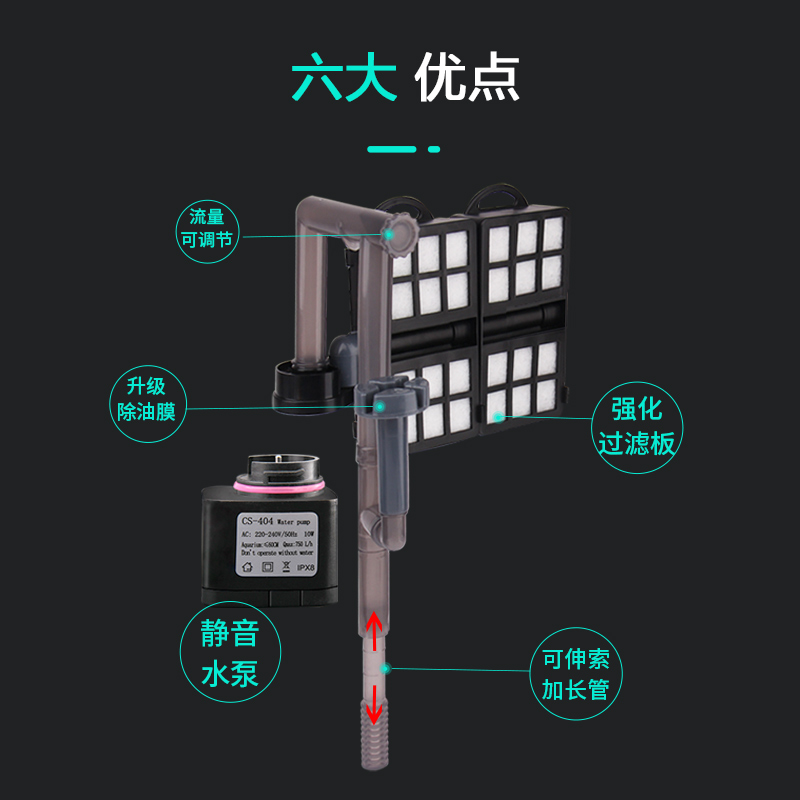 鱼缸过滤器三合一瀑布式小型缸净水循环除油膜壁挂式过滤器高清大图