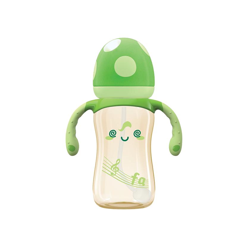 bobo乐儿宝蘑菇奶瓶 宽口径ppsu耐摔带手柄吸管 防胀气小金瓶 适合9个