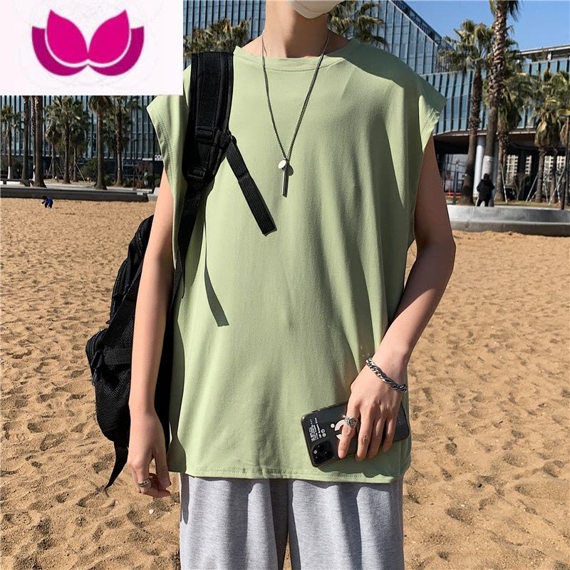 七斓夏季薄款坎肩背心男韩版潮流宽松纯色无袖t恤港风ins潮牌运动汗衫图片