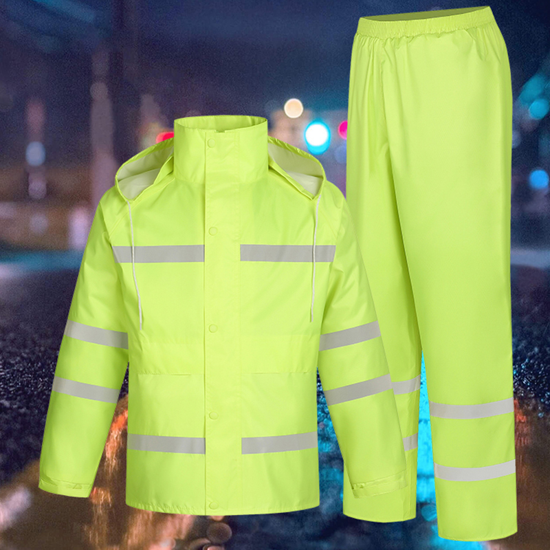 反光雨衣雨裤套装 交通安全服 分体荧光绿 户外巡逻骑行 防水双层加厚高清大图