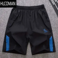 HLCOMAN男士短裤夏季休闲大码黑色拉链弹力运动五分裤男户外沙滩裤大裤衩