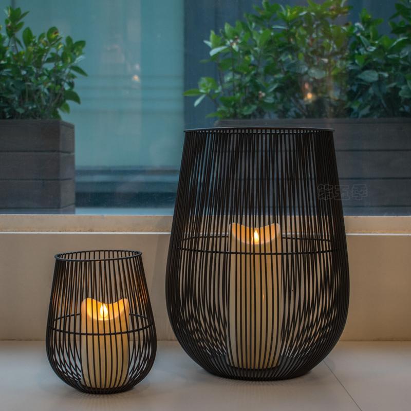 中式创意铁艺落地烛台北欧现代户外风灯家用民宿酒店摆件风灯烛台