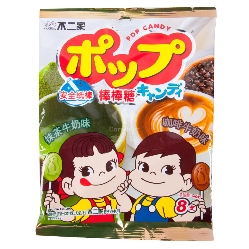 不二家牛奶棒棒糖(抹茶+咖啡)8支装46克
