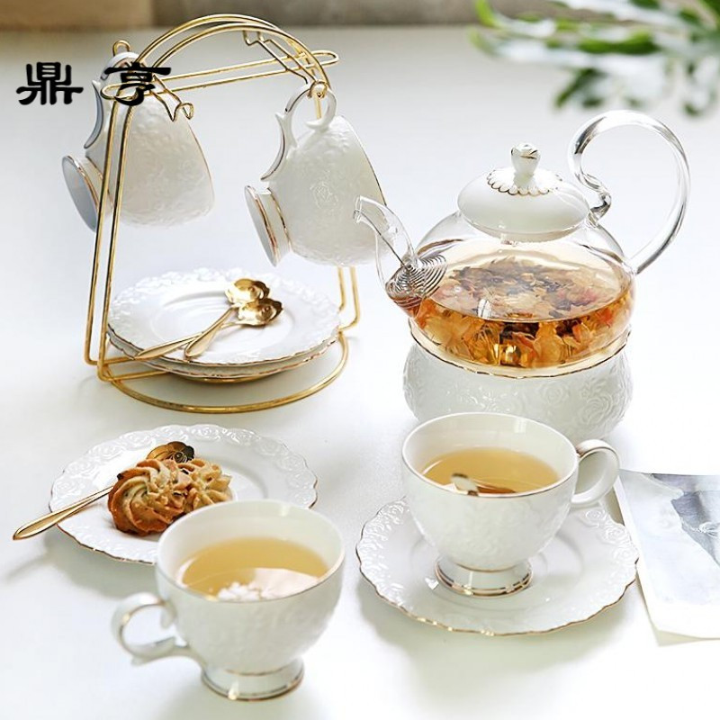 鼎亨英式下午茶茶具 欧式花茶茶具花茶杯套装 陶瓷玻璃煮水果蜡烛