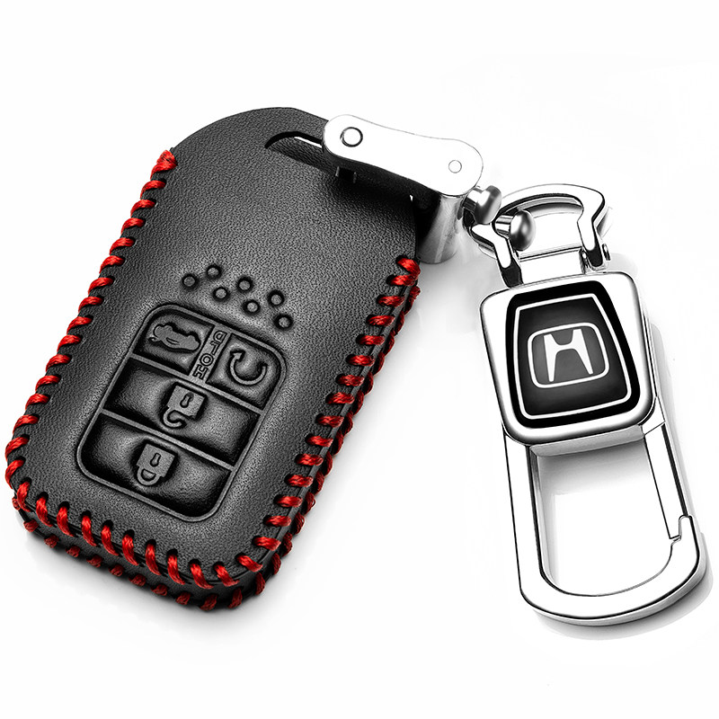 【补贴10%】适用于广汽本田2018款雅阁钥匙套十代雅阁真皮钥匙包扣10代9.5车汽车钥匙包 H款黑红色+金属扣（智能四键）