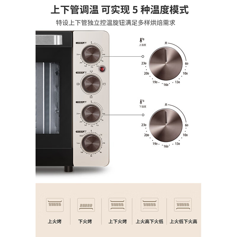 长帝家用多功能电烤箱32升大容量易操作上下管独立控温家用电烤箱 大容量 32L高清大图
