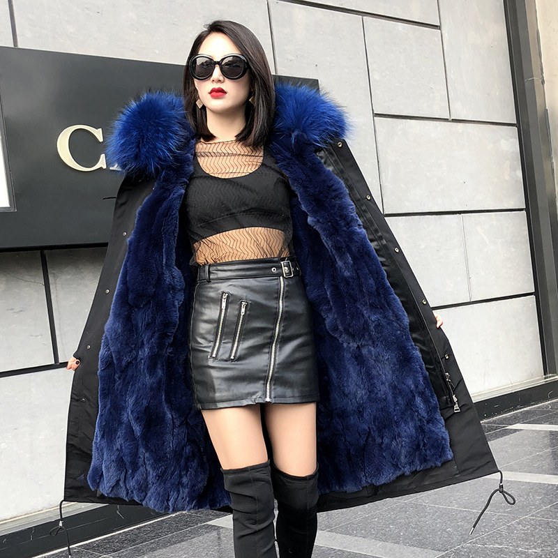 雪米贝奴 女士皮草外套加厚派克服可拆卸内胆大衣