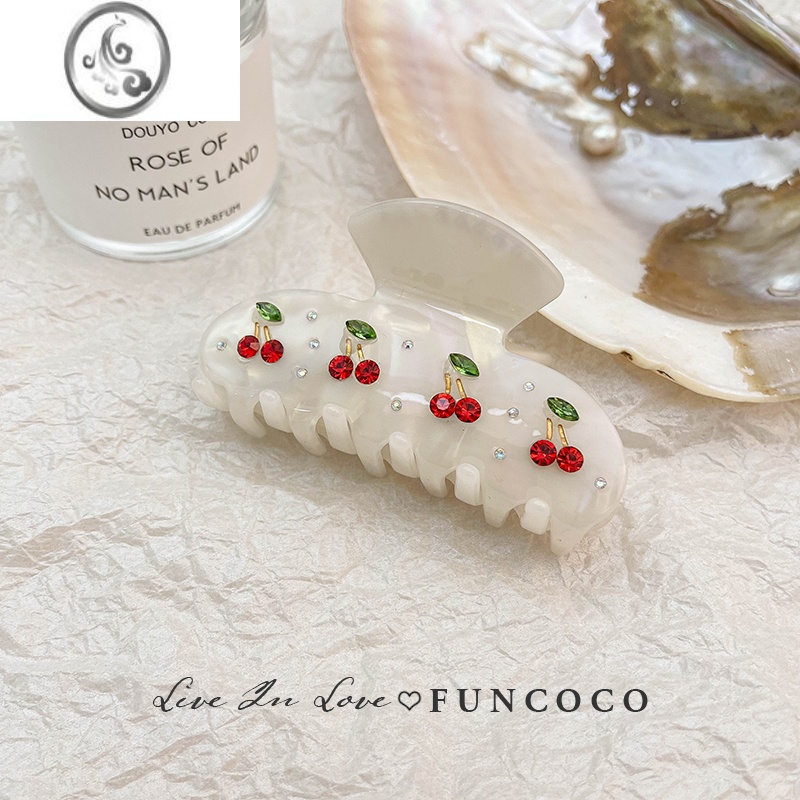 JiMiins水钻樱桃醋酸鲨鱼夹后脑勺盘发抓夹优雅精致高级感发夹女