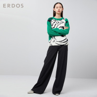ERDOS 20春夏大卫头像圆领提花撞色设计女羊绒衫针织衫