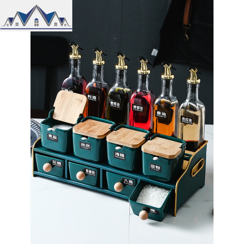 轻奢盐糖味精调料盒组合套装北欧陶瓷调味罐子佐料收纳盒油瓶厨房_1_966高清大图