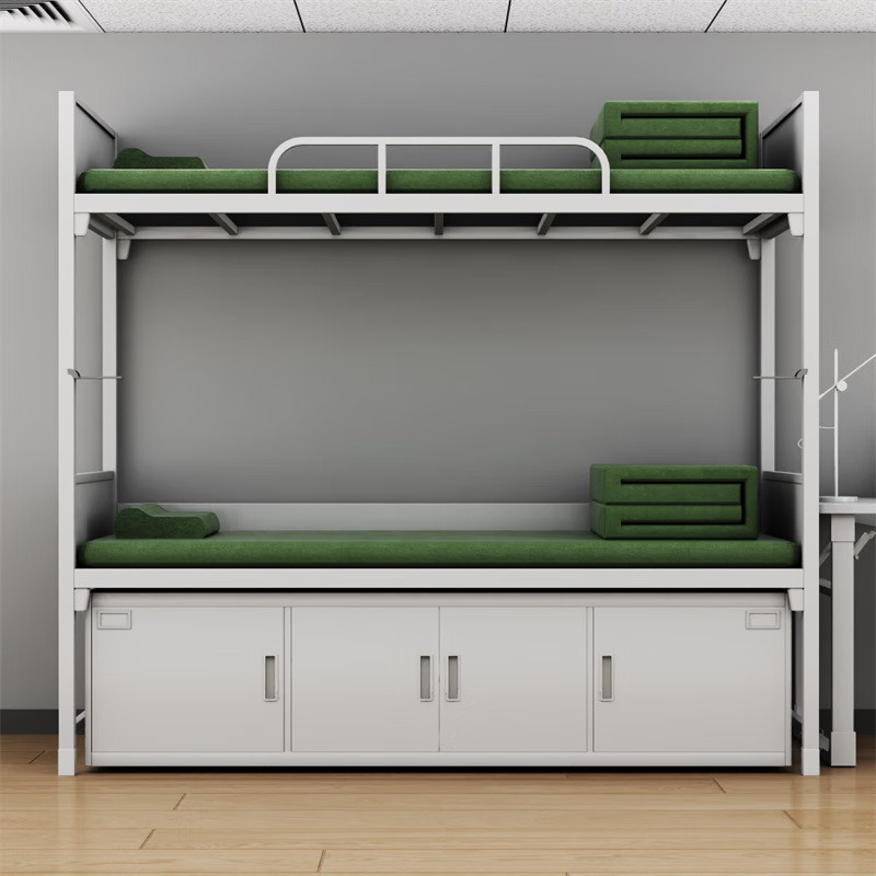 富路达加厚双层钢制上下铺宿舍士官铁床内务双人床带床下柜 13款高清大图