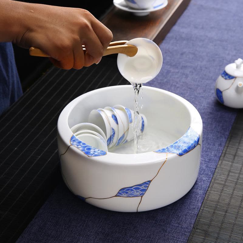 家柏饰(CORATED)玉白瓷茶具套装青花蓝白茶壶盖碗家用泡茶器斗笠杯描垫Z图片