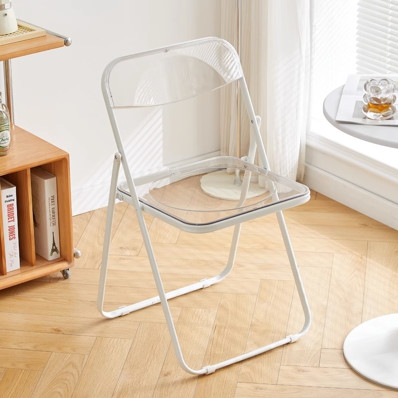 古达透明椅子久坐舒服家用餐椅阳台休闲网红凳子靠背便携亚克力折叠椅