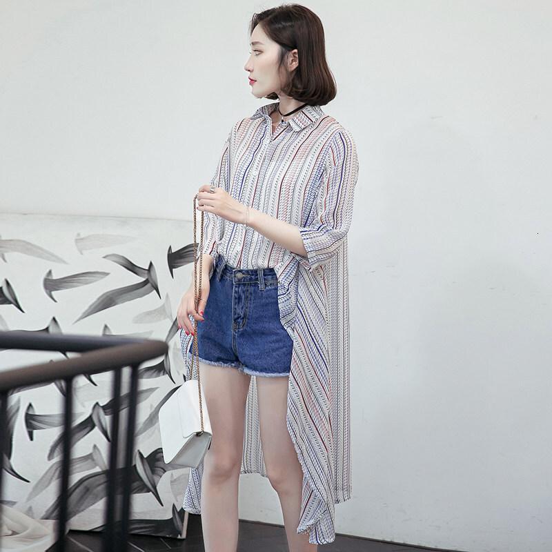 短袖女夏上衣2018新款春装夏季韩版超仙甜美雪纺衫前短后长防晒衫