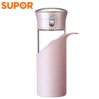 苏泊尔(SUPOR)一键开合耐热玻璃杯KC28AY2 时尚便携出行运动健康硅胶杯套手提水杯学生办公杯子防烫防滑 晶韵系列